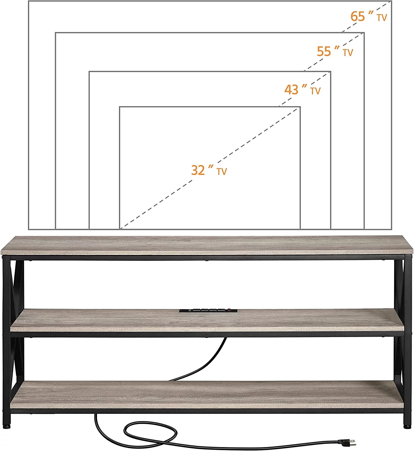 TV Stand for TV up to 65 inch, Industrial TV Cabinet with Power Outlets for Living Room, Media Entertainment Center TV Console with 3 Tier Storage Shelves & Charging Station, Rustic Brown