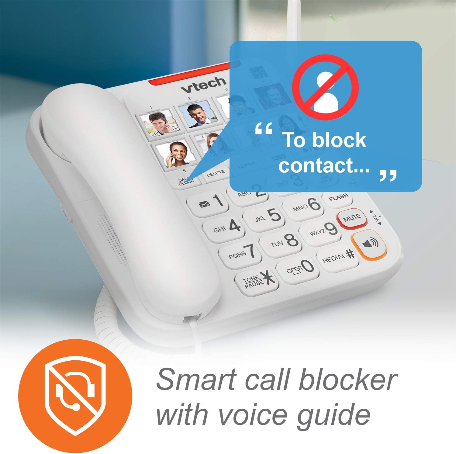 VTech SN5147 Amplified Corded/Cordless Senior Phone with Answering Machine, Call Blocking, 90dB Extra-loud Visual Ringer, One-touch Audio Assist on Handset up to 50dB, Big Buttons and Large Display