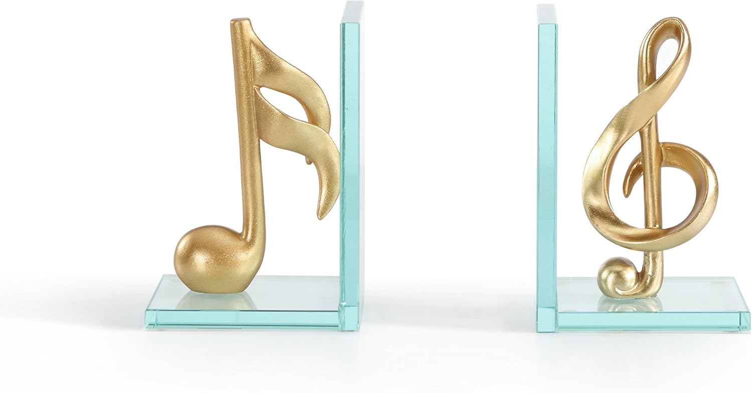 Danya B. DS840 Decorative Gold Musical Notes Glass Bookends for Musicians and Music Lovers