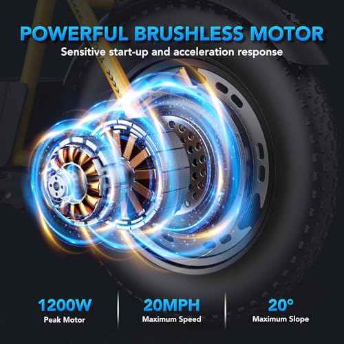 Caroma Peak 800W/1200W Electric Scooter with Seat, 16" All Terrain Fat Tire Electric Dirt Bike, Max 25/30Miles Ranges, Top Speed 20Mph, Electric Motorcycle Bicycle with Basket for Pets & Cargo