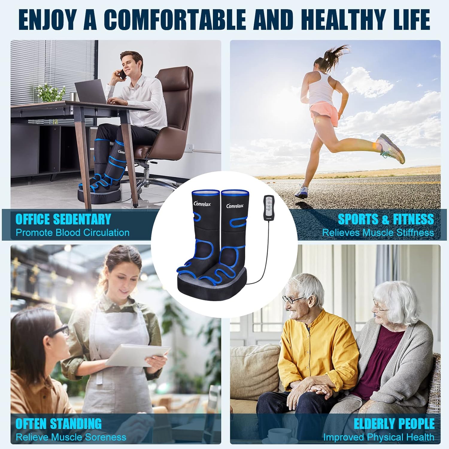 Comrelax Pro Shiatsu-Foot-Massager with Heat, Air Compression Leg Massager for Circulation Calf, Helpful for Pain Relief, Muscles Relaxation, Multiple Massage Modes & Intensities