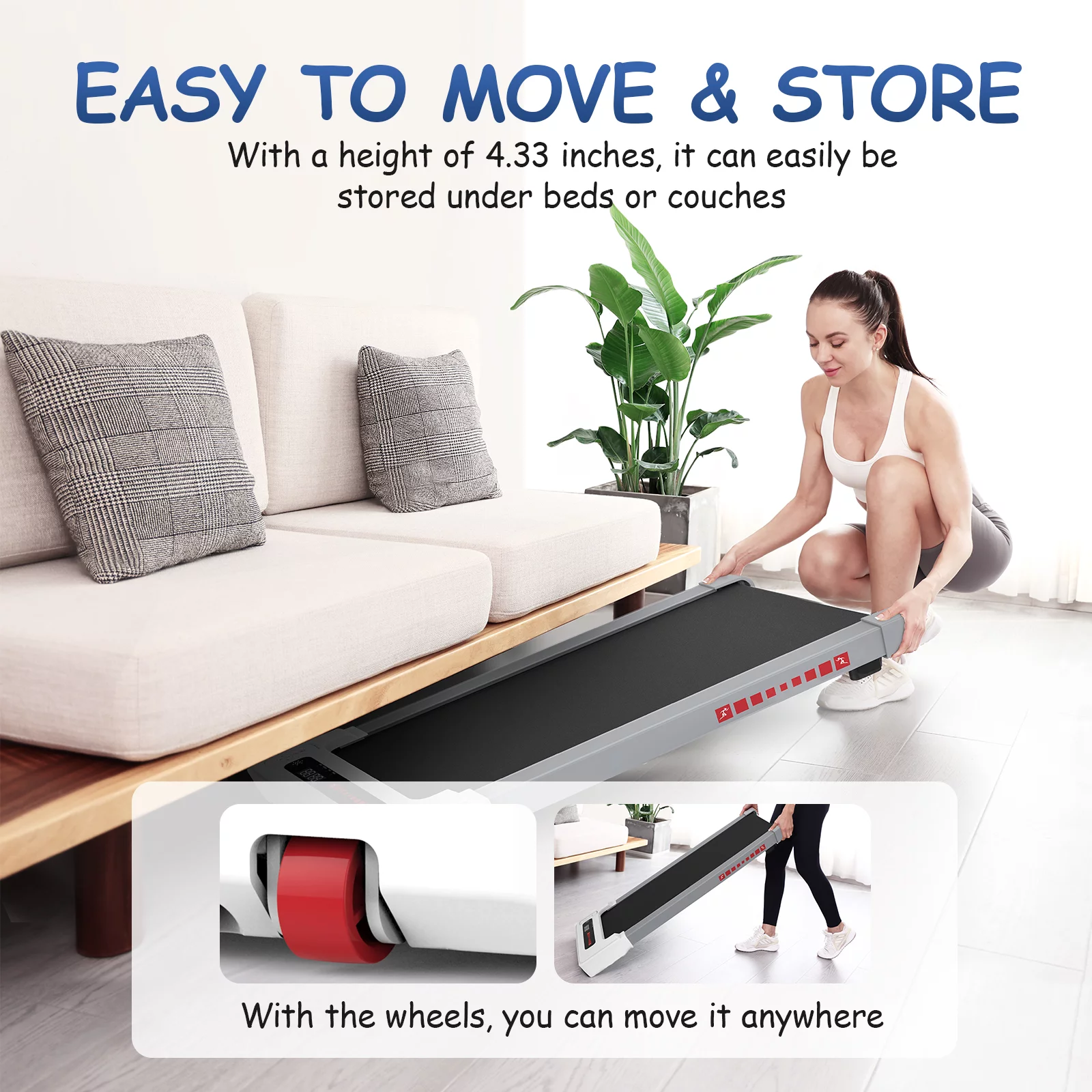 OBENSKY Walking Pad Treadmill Under Desk, White 2.25HP Portable Mini Treadmill w/ Remote Control