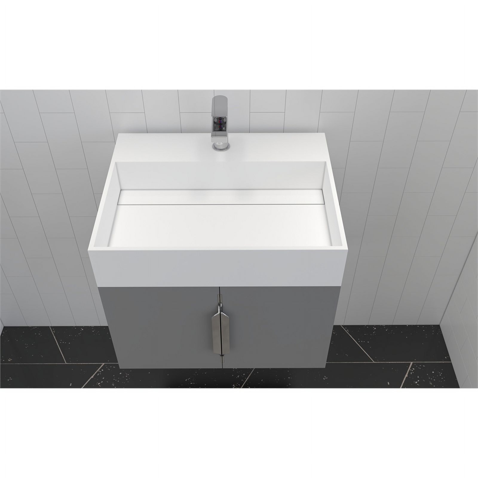 Pemberly Row 36" Gray Wood Floating Vanity w/ White Top & Brushed Nickel Trim