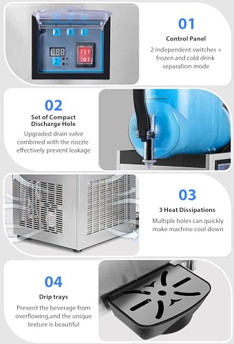 Commercial Slushie Machine, 2 Tanks 24L Frozen Drink Margarita Machine Smoothie Slushy Maker Stainless Steel 120V/60HZ for Restaurant Bar Party