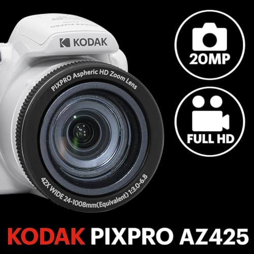 Kodak PIXPRO AZ425 Astro Zoom 20MP Full HD Digital Camera, Red, Bundle with 32GB Memory Card and Camera Bag