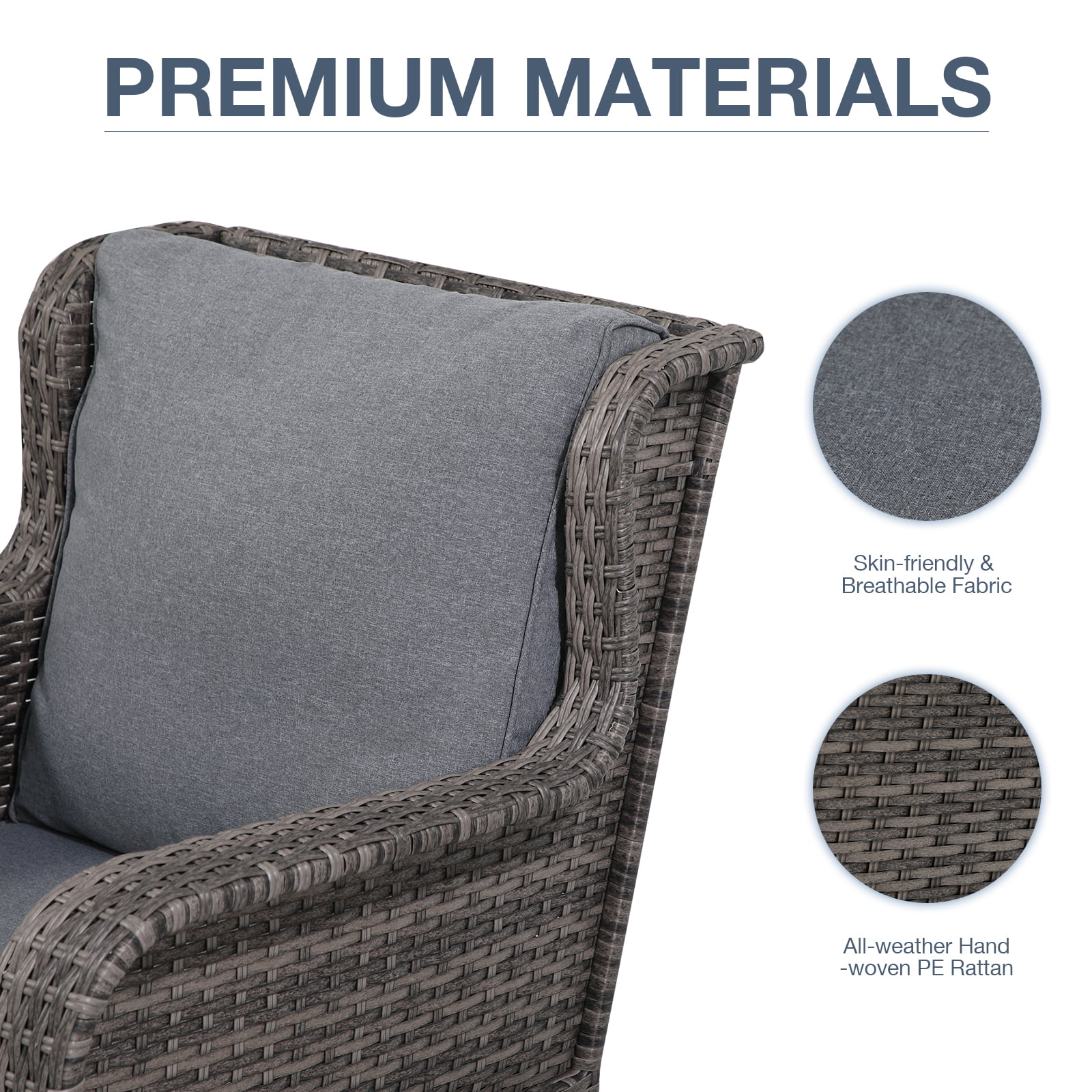 JOIVI Patio Swivel Rocker Set, Outdoor Wicker Swivel Rocking Chairs with Side Table, 3 Pieces All-weather Rattan Furniture Bistro Set with Thick Cushions, Iron Frame, Gray