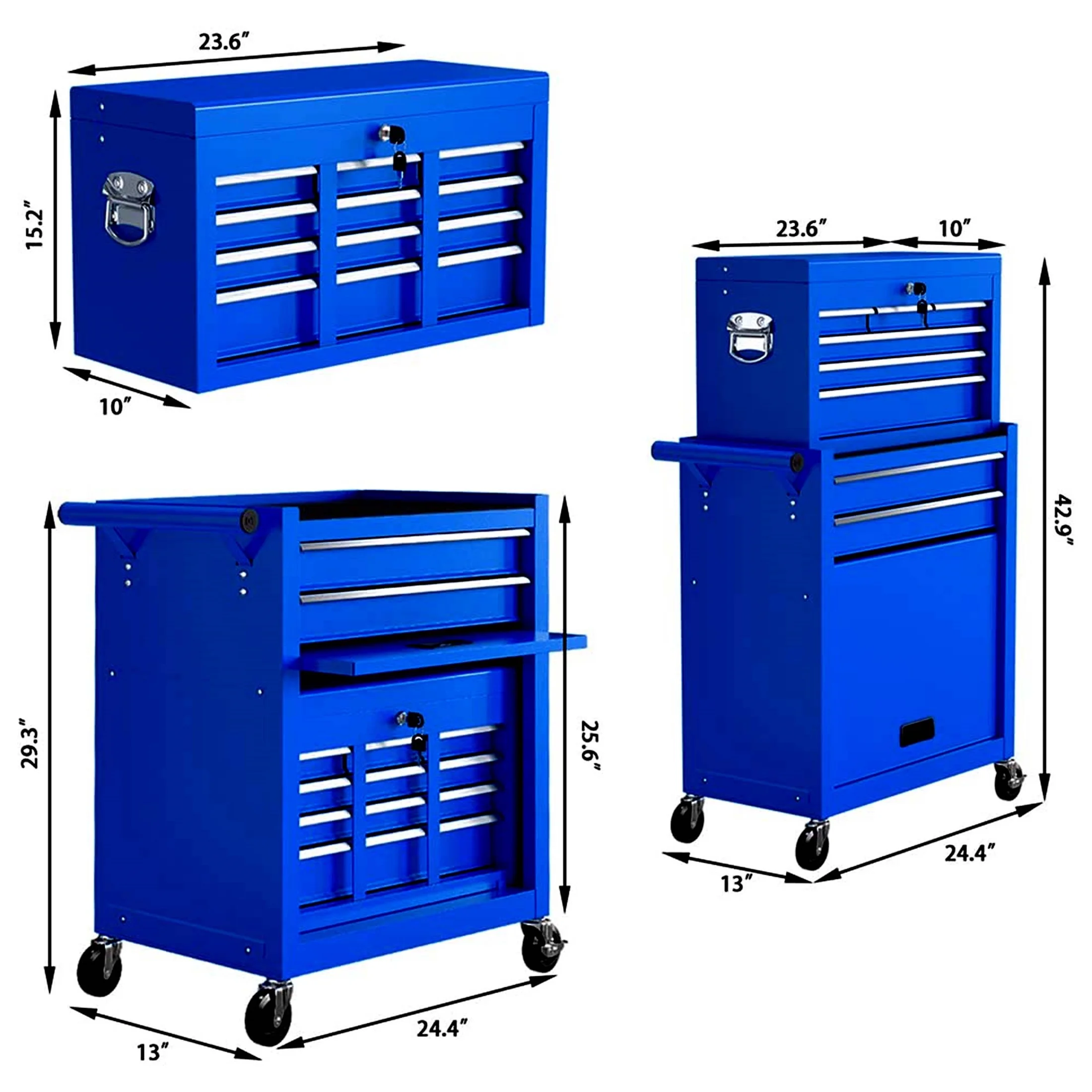 Aukfa Tool Chest, 2 in 1 Steel Rolling Tool Box & Cabinet On Wheels for Garage, 8-Drawer, Blue
