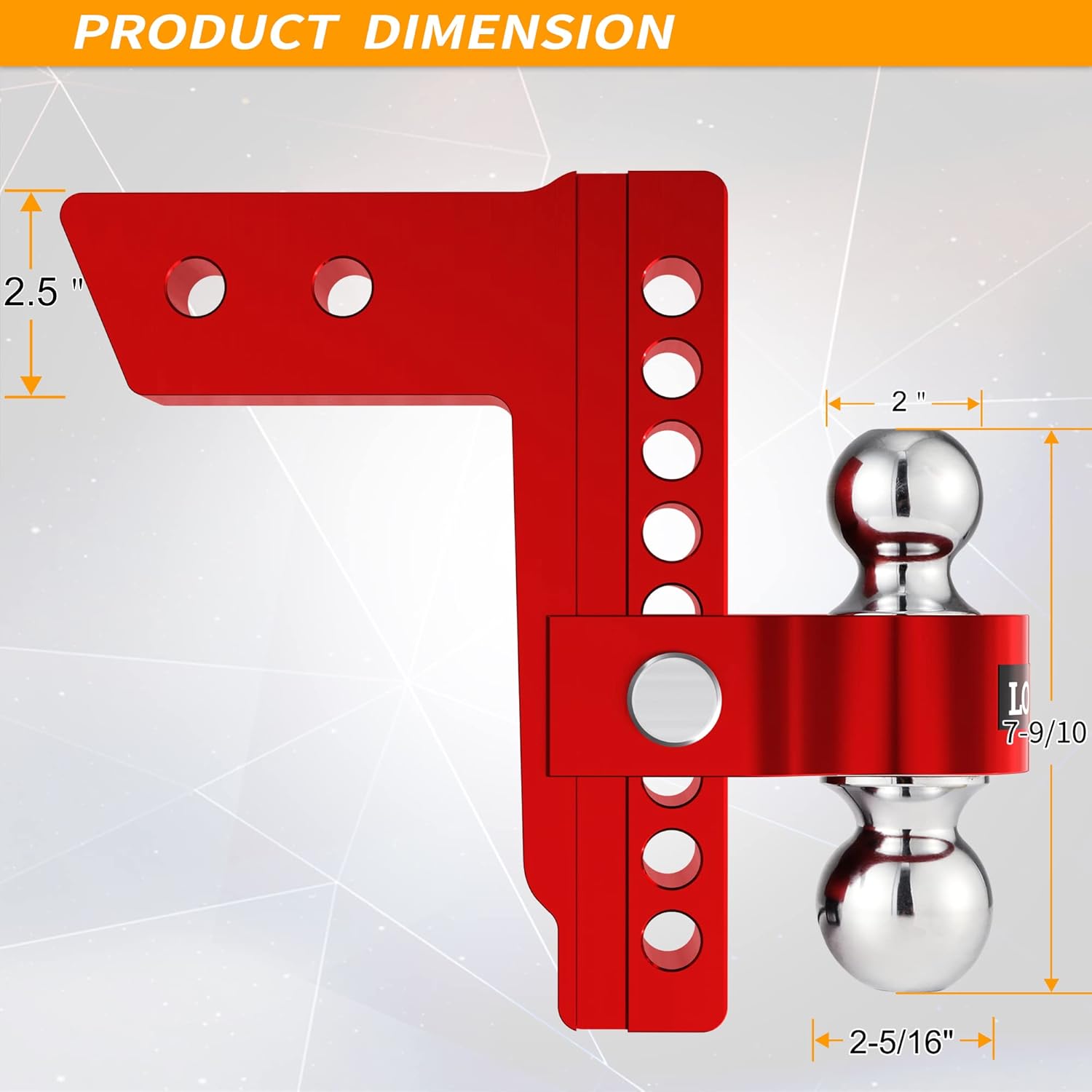 LOCAME Adjustable Trailer Hitch, Fits 2.5-Inch Receiver, 8-Inch Drop/Rise Aluminum Drop Hitch ,18,500 LBS GTW--Tow Hitch for Heavy Duty Truck with Double Stainless Steel Locks, Red, LC0015