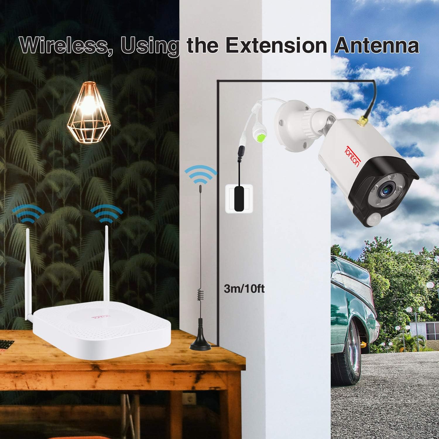 [2K&2 Way Audio&Thermal Detection] Tonton Wireless All-in-One Ultra HD Security Camera System with 16 Inch Monitor, 8CH NVR with 1TB HDD,4PCS 3MP Outdoor Bullet IP Cameras,Plug and Play