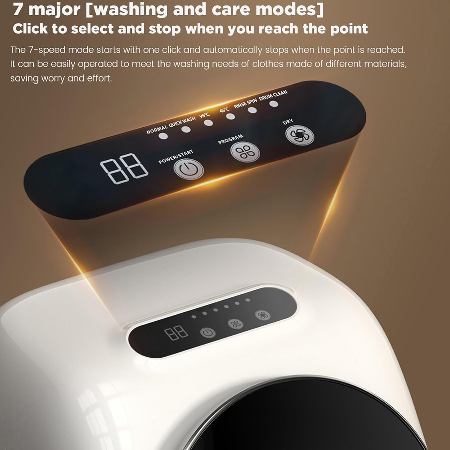Mini Automatic Washing Machine, 2L Underwear Washer with Spin Dryer, Compact Small Portable Laundry Machine with Touch Panel, Stainless Steel Inner Barrel, 7 Washing and Care Modes
