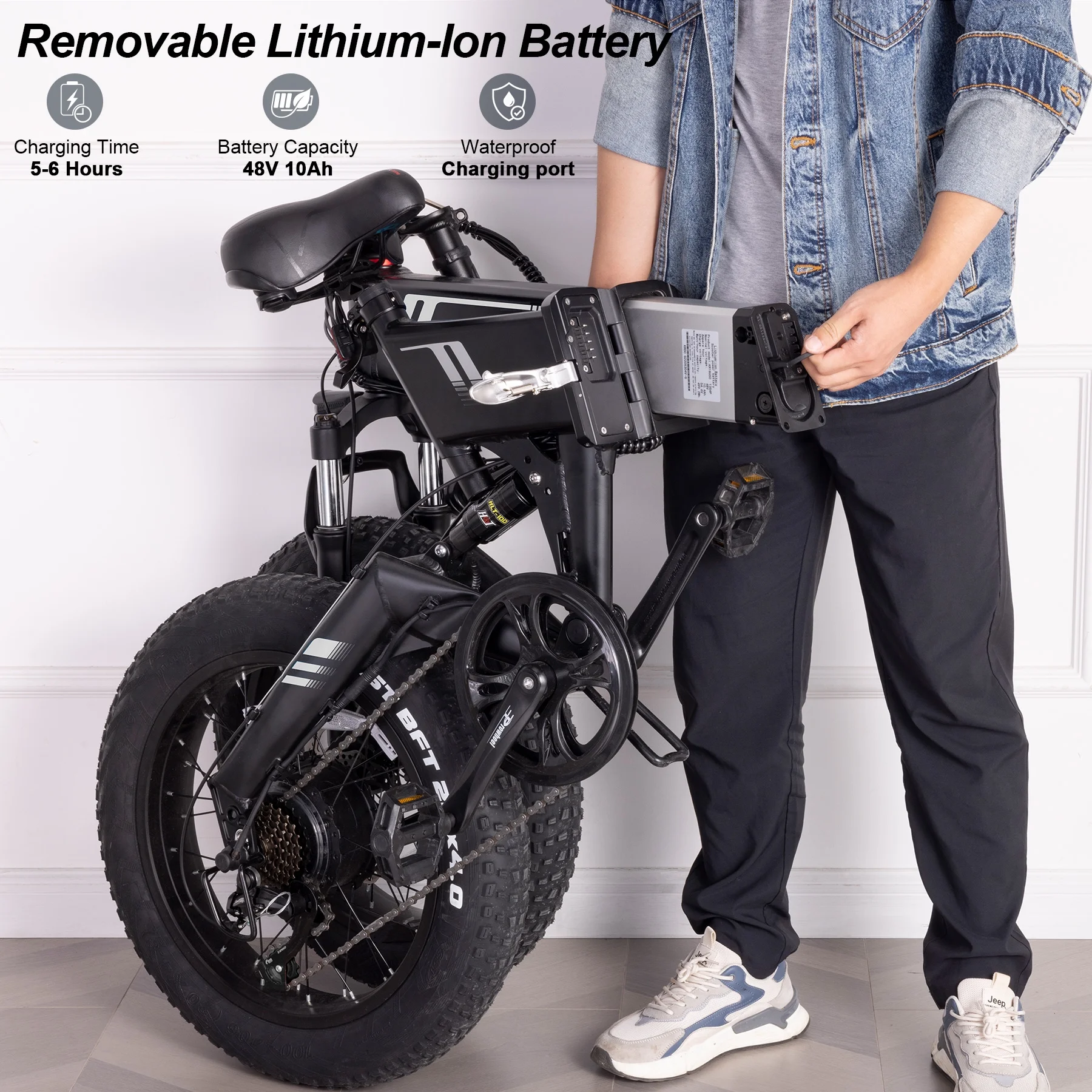 Wooken Electric Bike, 20''X4.0 Fat Tire Electric Bike for Adults, 500W 20MPH Foldable Electric Bicycle with 48V 10Ah Built-in Battery, Shimano 7 Speed Wheels Electric Bike, Dual Shock Absorber