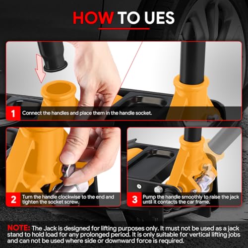 DNA MOTORING Floor Jack 3 Ton (6000 lbs) Capacity, Fast Lift Service Jack Low Profile Steel Heavy Duty Hydraulic Car Jack, Lifting Range 3"-20", Black, TOOLS-00475-BK
