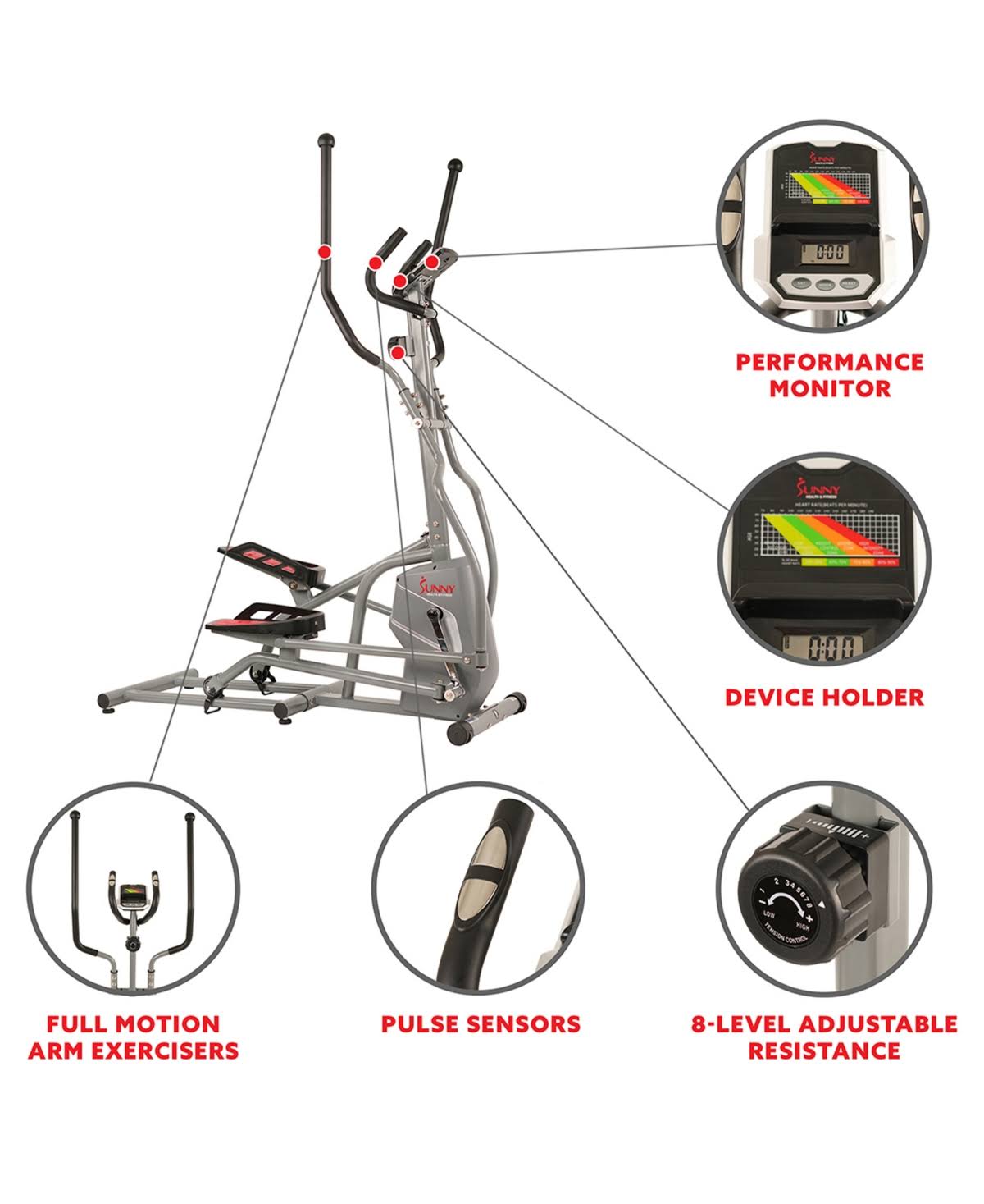 Sunny Health u0026 Fitness Magnetic Elliptical Trainer - Gray