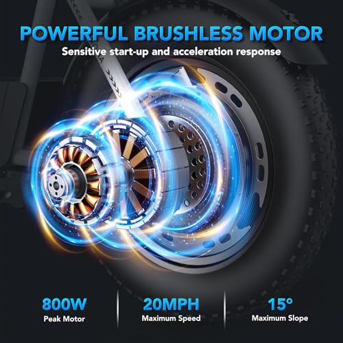 Caroma Peak 800W/1200W Electric Scooter with Seat, 16" All Terrain Fat Tire Electric Dirt Bike, Max 25/30Miles Ranges, Top Speed 20Mph, Electric Motorcycle Bicycle with Basket for Pets & Cargo