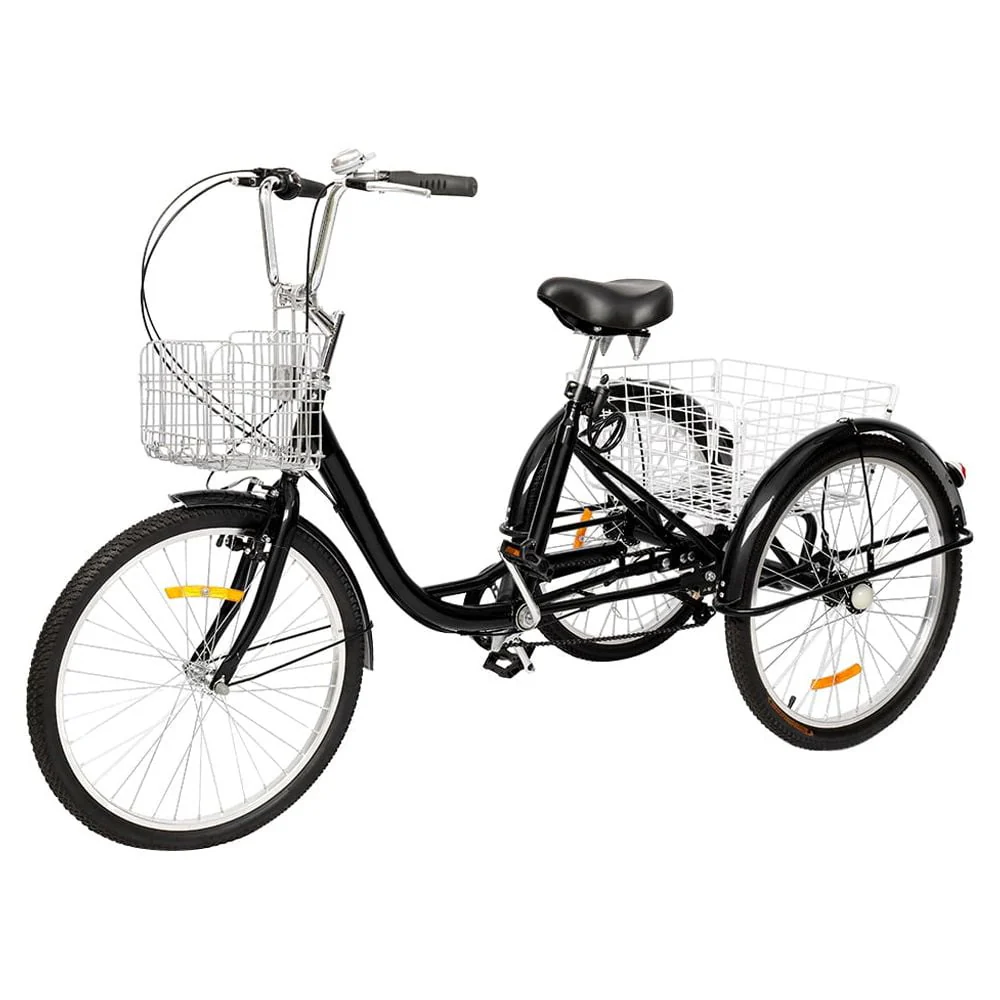 OverPatio Adult Tricycle 7 Speed, 24 Three Wheel Bikes, for Seniors, Adults, Women, Men, Black