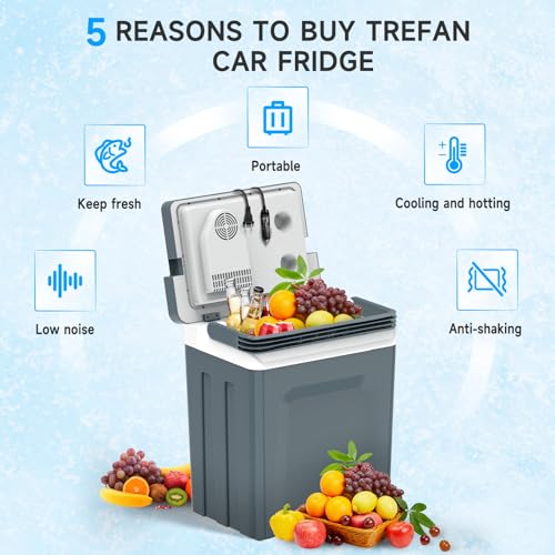 SHAREWIN Electric Cooler & Warmer with Handle Portable Thermoelectric Fridge for Vehicles & Trucks with 110V AC & 12V DV, Portable Refrigerator for Camping, Mini Car Refrigerator
