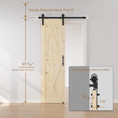 SMARTSTANDARD 36in x 84in Sliding Barn Door with 6.6ft Barn Door Hardware Kit Included, Unfinished Solid Spruce Wood Door, Assembly Required, DIY, Stainable, Natural