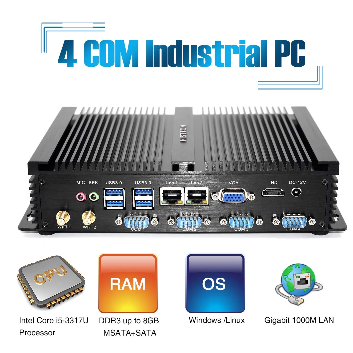 HISTTON Fanless Mini PC Desktop PC Industrial Mini pc Windows 10 64bit Desktop Full 4K HD Smart Mini PC Intel Core i5 Processor 8GB+512GB / 4K / 1000Mbps LAN/HDMI/VGA/WiFi