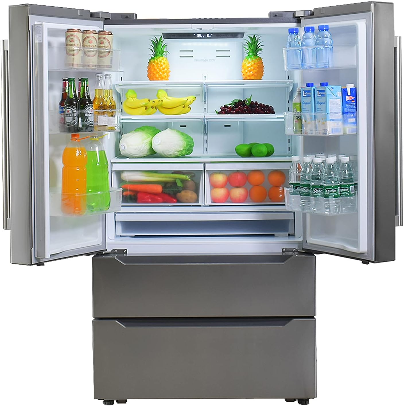 22.5 Cu.Ft 36" French Door Refrigerator, Full Size Refrigerator with Ice Maker, 4-Door Freestanding Upright Freezer and Fridge, Fingerprint Resistant Stainless Steel