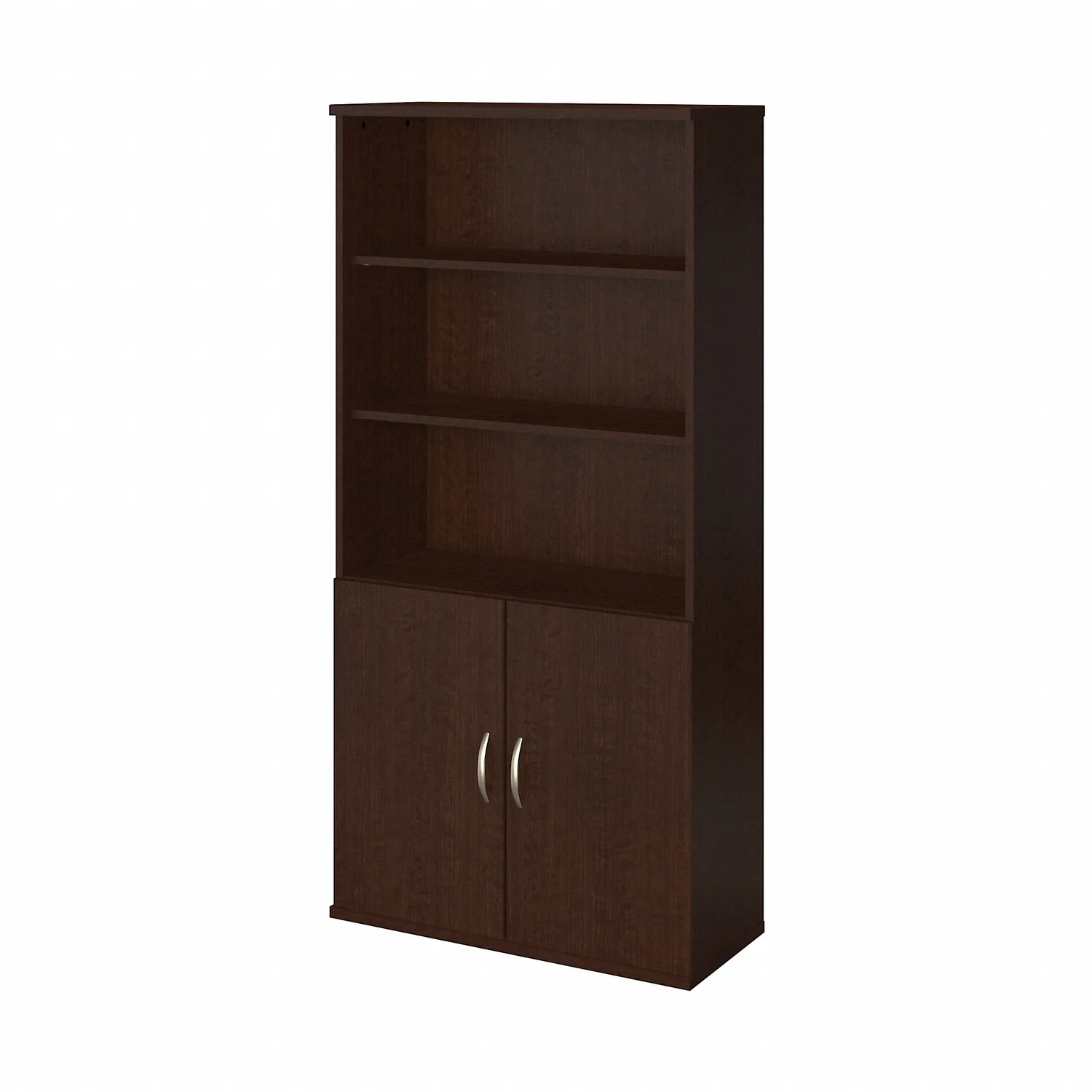 36W 5 Shelf Bookcase with Doors in Mocha Cherry - Engineered Wood