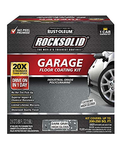 Rust-Oleum 293513 RockSolid Polycuramine Garage Floor Coating, 2.5 Car Kit, High Gloss Gray