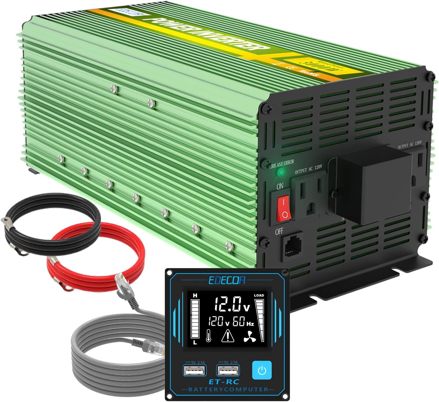 EDECOA 3000 Watt Power Inverter DC 12V to AC 110V 120V for Car Truck RV with LCD Display and Remote Controller