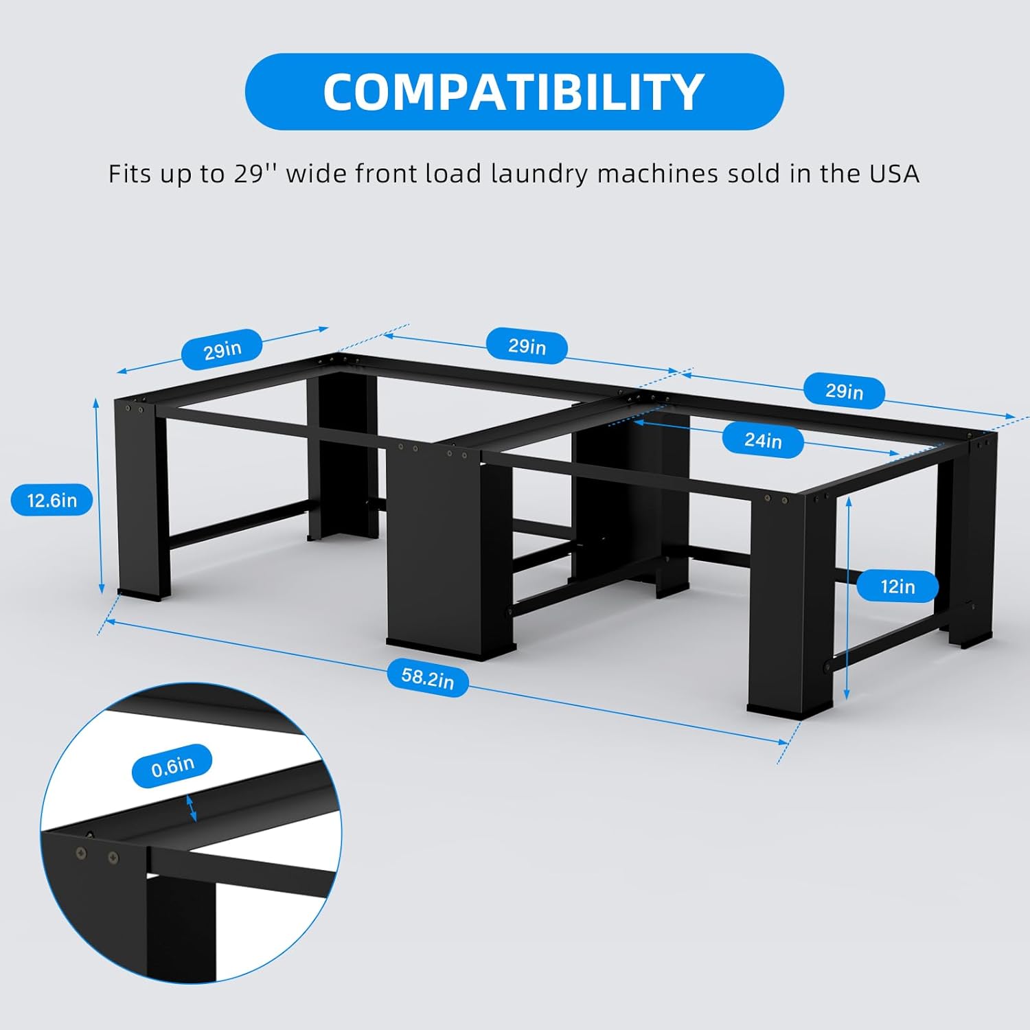 29" Dual-Pack Washer Dryer Laundry Pedestals - Laundry Pedestal for Washer and Dryer Stand, Steel Washing Machine Stand Raiser, Compatible with Most 4.8-5.3 cu. ft. Capacity Washer Black