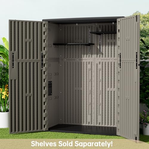 KINYING Horizontal Outdoor Storage Shed,47 Cu.ft Resin Outdoor Storage Cabinet Waterproof for Garden/Patio/Backyards