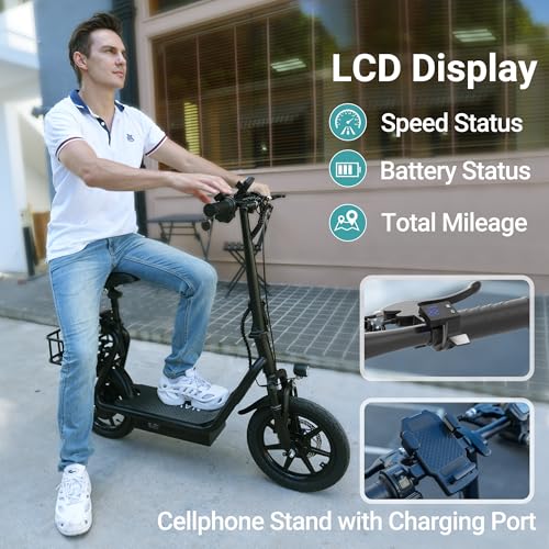 NAVIC Electric Scooter Adults,Max 19/22/27/49 Miles Ranges,Top Speed 19/22 mph,350/750W Peak Motor, Folding E-Scooter with Dual Braking Dual Suspension