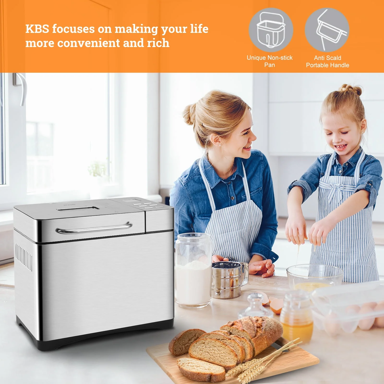KBS 19-in-1 2LB Bread Maker Machine Fully Automatic LCD Display .Stainless Steel Model# 013