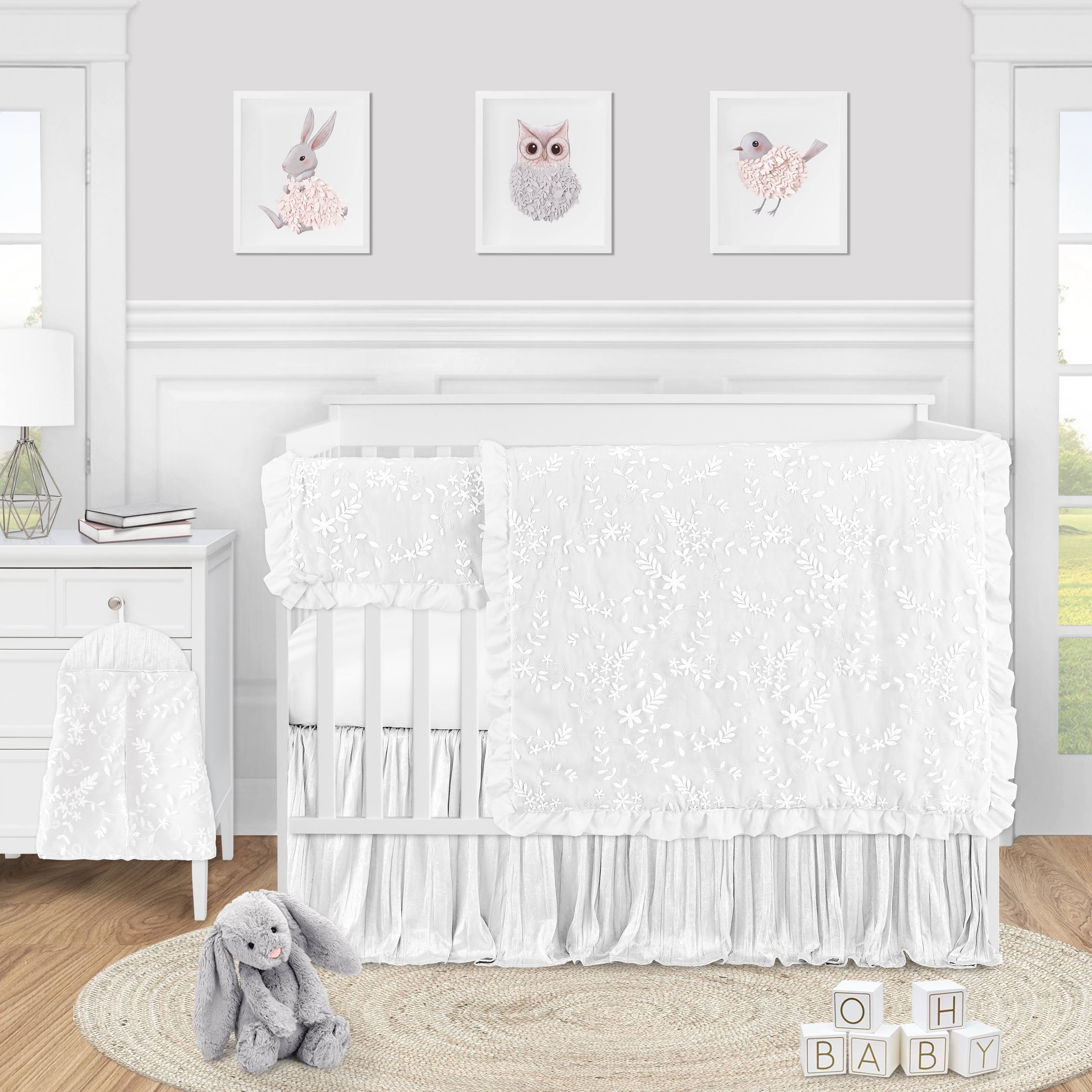 Sweet Jojo Designs White Floral Vintage Lace Baby Girl Nursery Crib Bedding Set