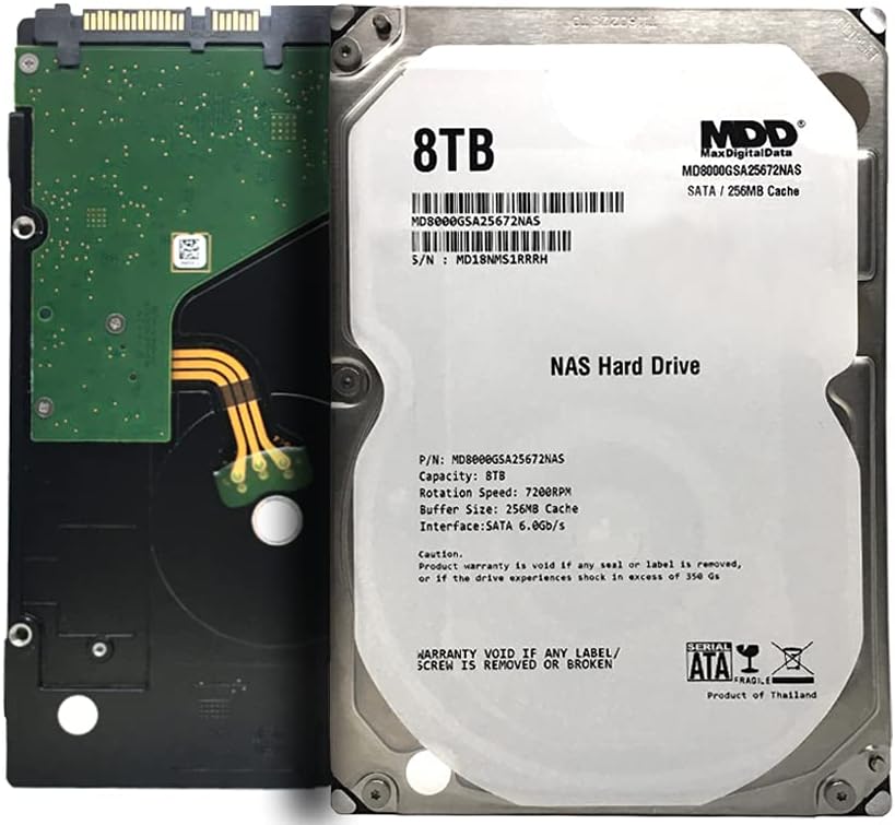 MaxDigitalData 8TB 7200 RPM 256MB Cache SATA 6.0Gb/s 3.5" Internal Hard Drive for NAS Network Storage (MD8000GSA25672NAS) - 3 Years Warranty