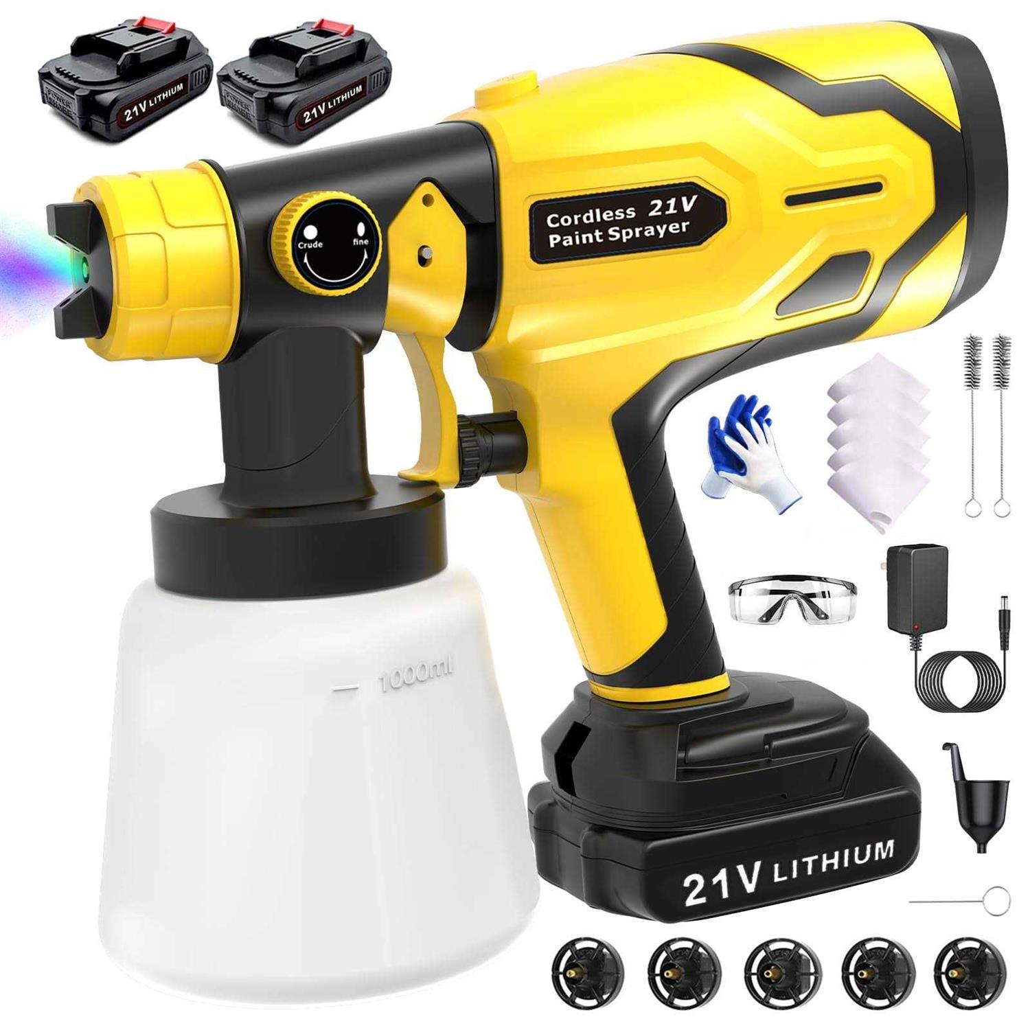 Cordless Paint Sprayer 21V Battery Powered Paint Sprayer 2000mAh Electric Paint Spray Gun with 3 Patterns &amp; 5 Copper Nozzle - Shop Hardware Tools Online Store