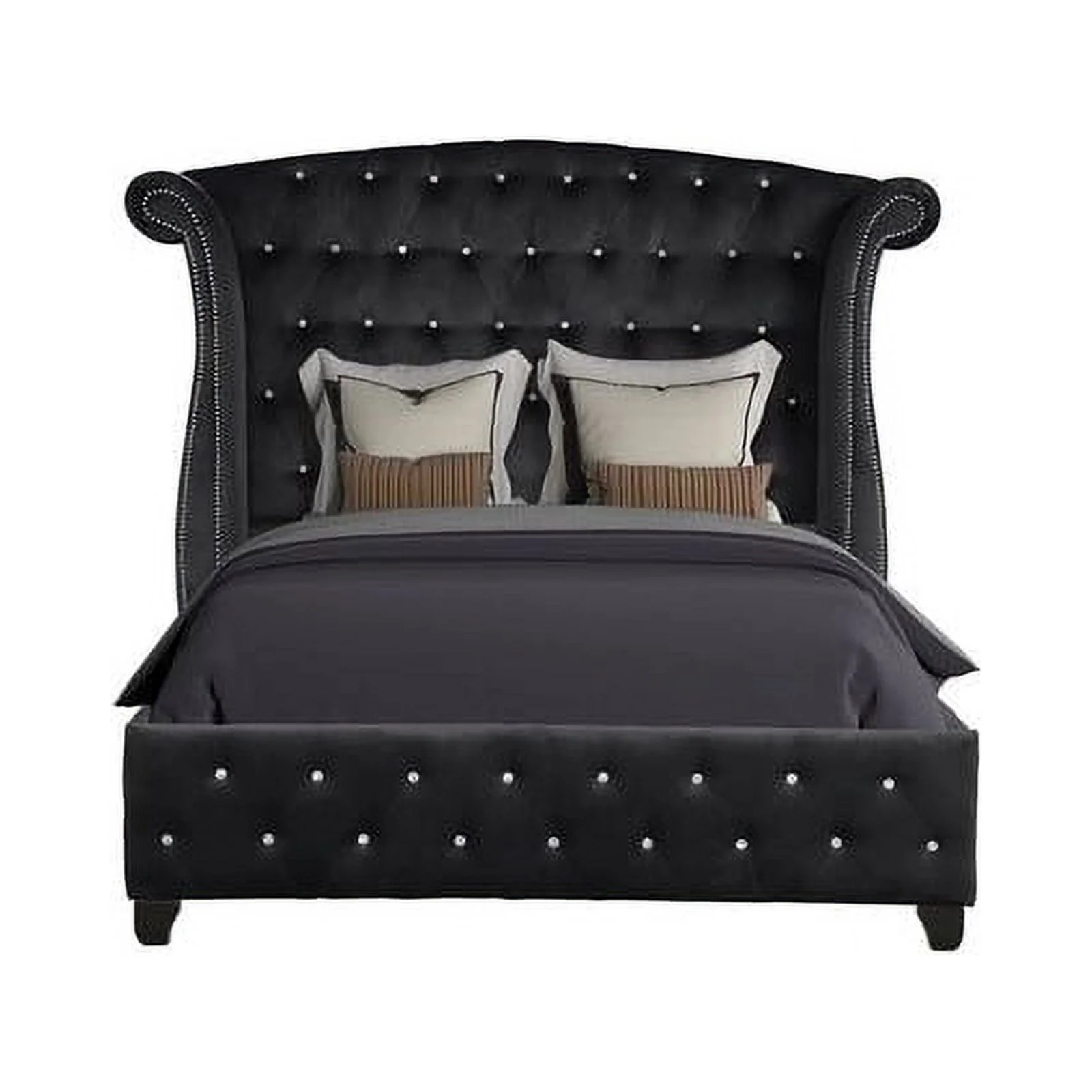 Sophia Queen 4 Pc Vanity Upholstery Bedroom Set Made With Wood in Black