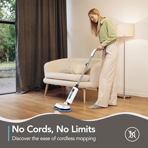 iDOO Electric Mop, Dual-Motor Electric Spin Mop with Sprayer and LED Headlight, Cordless Electric Mop for Floor Cleaning, Powerful Floor Cleaner Floor Scrubber with Transparent Water Tank & Mop Pads