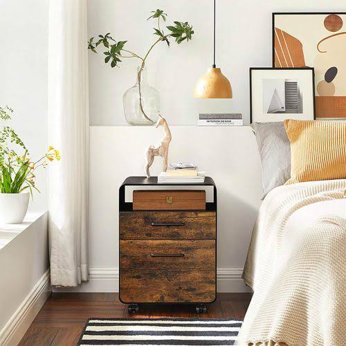 SONGMICS Black u0026 Rustic Brown File Cabinet with 2 Drawers