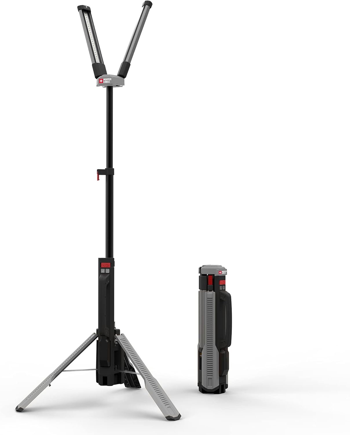 PORTER-CABLE Compa 4000-Lumen Rechargeable LED Work Light with Stand, 3 Brightness Modes, Li-ion Battery Powered, Cordless, Collapsible Tripod, Compact Camping Light, Portable Outdoor Light