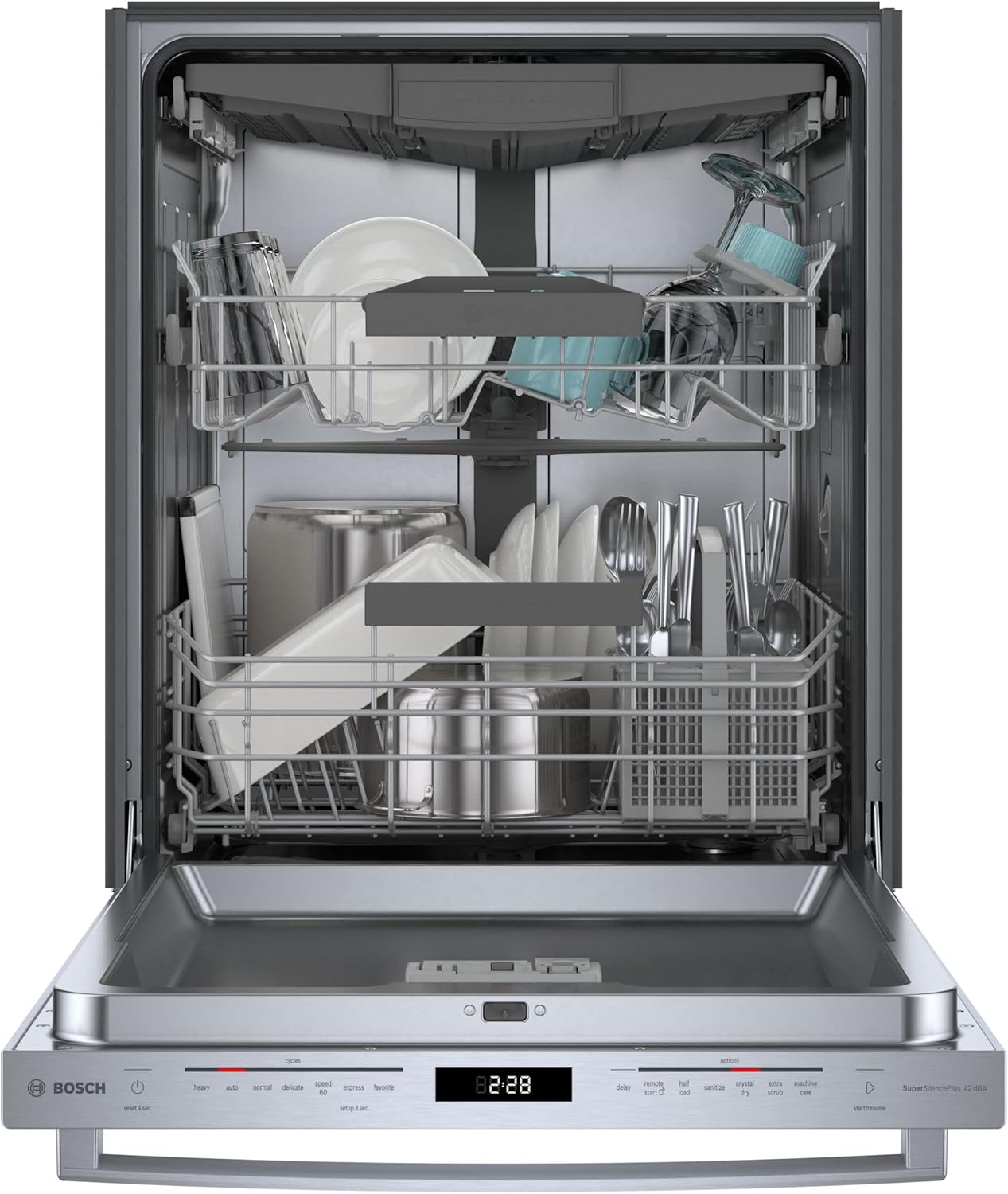 BOSCH SHX78B75UC 42 dBA 800 Series Stainless Steel Top Control Dishwasher