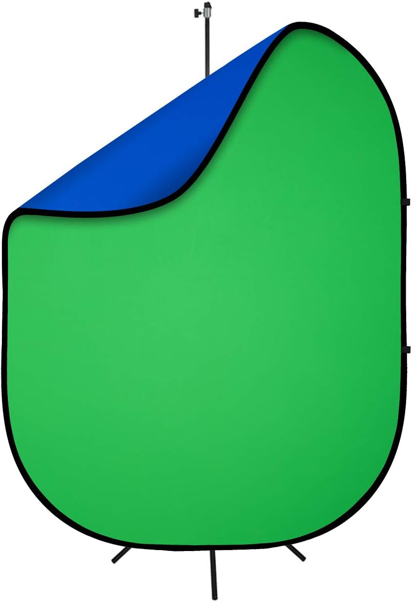 Fovitec Reversible 5'x6.5' Green and Blue Pop-Up Backdrop with Stand and Clip, for Headshot and Portrait Photography, Vlogging, Video Coference, and Live Stream Pack of 2