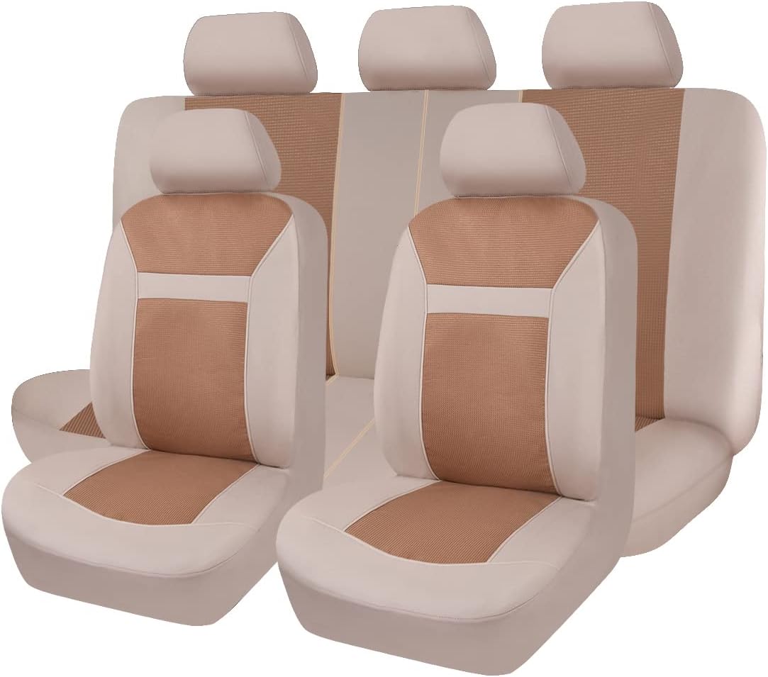 Flying Banner Car Seat Covers Full Set Universal fit Most Car,Truck,SUV and Van Comfortable Airbag Compatible Jacquard & Polyester (Full Set -- High Back, Black)