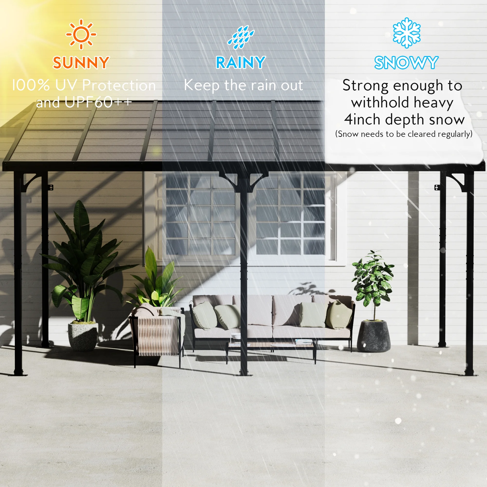 GDPFN 14' x 10' Gazebo, Wall Mounted Lean to Pergola, Outdoor Hardtop Gazebo with Roof, Large Heavy Duty Metal Awnings for Patio, Backyard, Deck, Porch - Curated Treasures Market