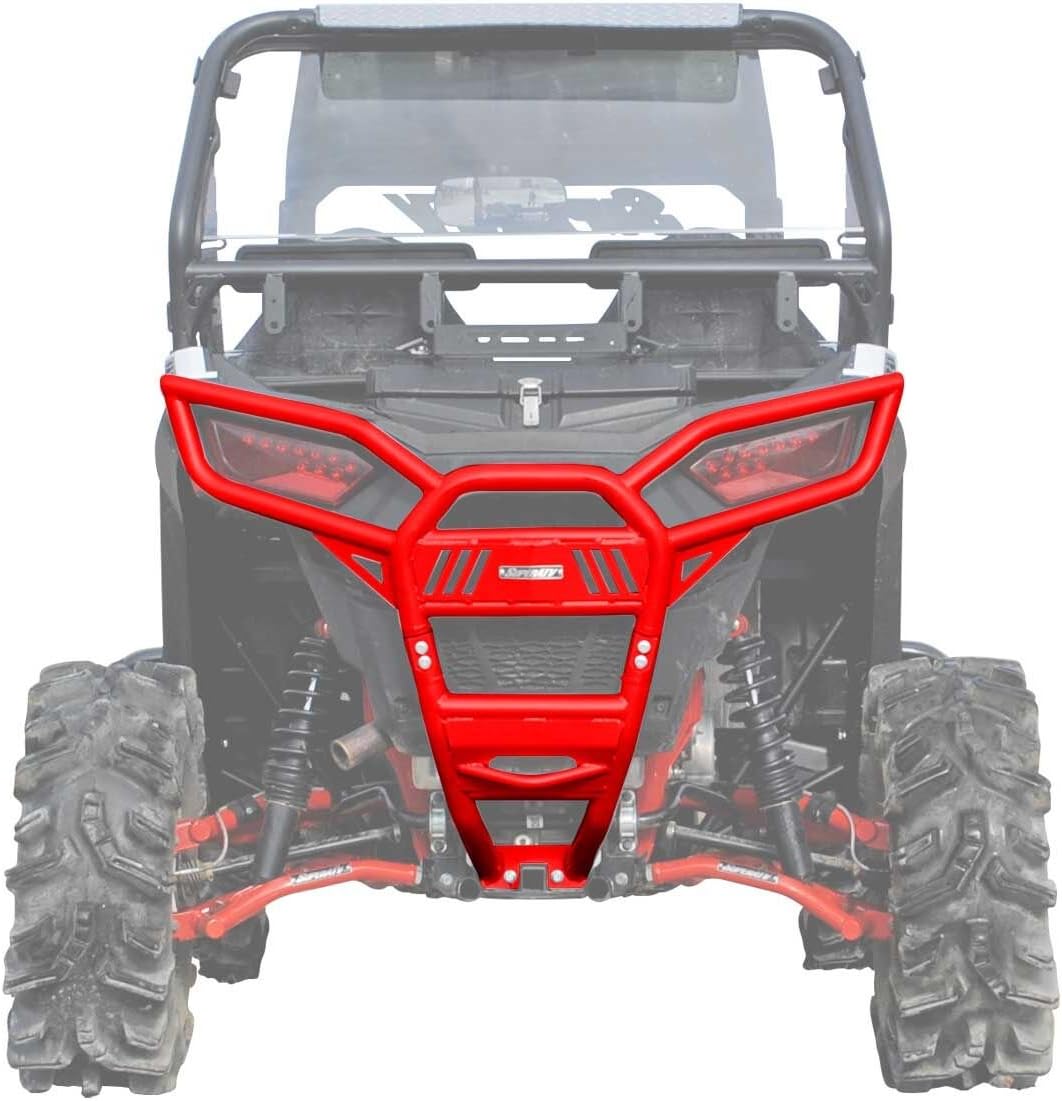 SuperATV Rear Bumper for Polaris RZR 900 (2015-2020) | Made of 1.75" Heavy-Duty Steel Tubing | Red | UV and Rust-Resistant Powder-Coated | Bolt-On Mounting Style | Full Back End Protection