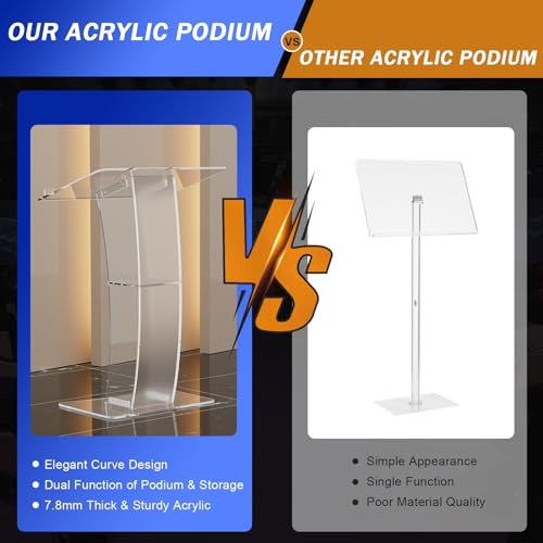 Acrylic Podium Acrylic Transparent Lifting Podium Clear Podium Acrylic Podium Stand Pulpits for Churches Portable Lecterns & Podiums Pulpits for Church, Weddings, School, Office