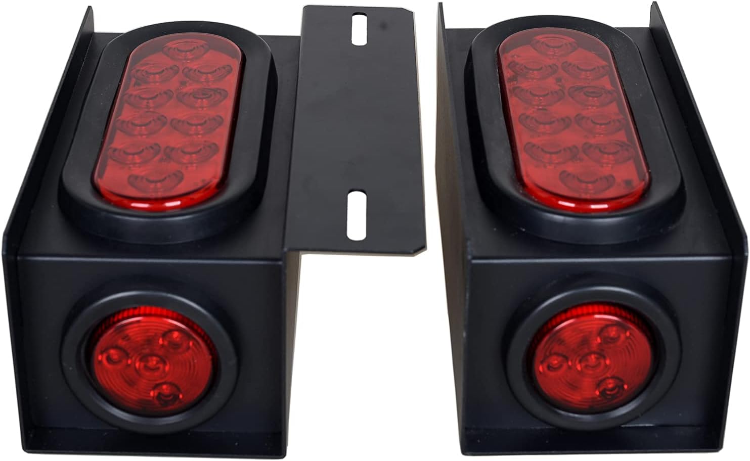 Steel Trailer Light Boxes Housing Kit with 6Inch Oval Red Trailer Tail LED Lights and 2 Inch Round Red Side Marker Lights with Grommet Plugs Wire connectors, Pack of 2