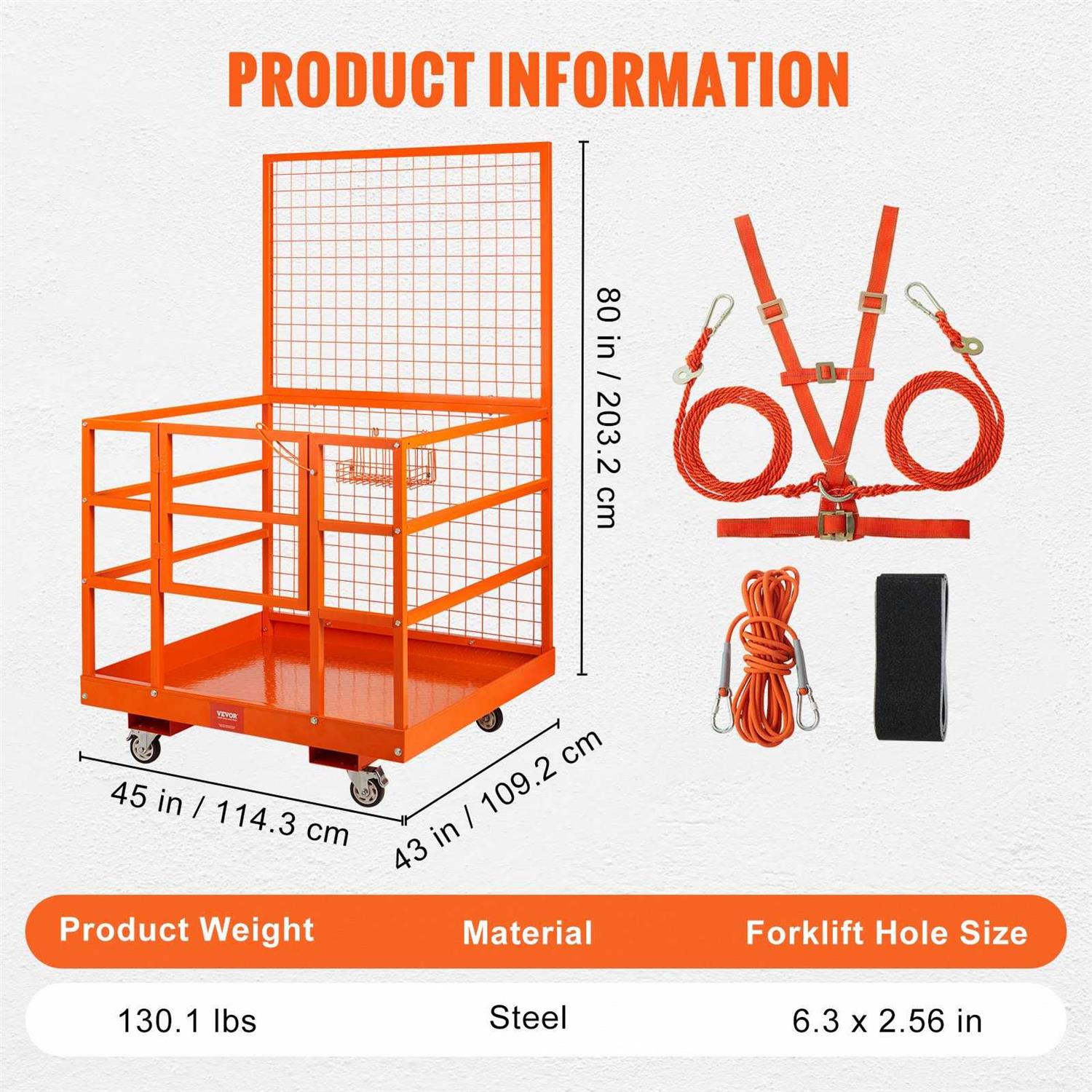 VEVOR Forklift Safety Cage Work Platform 43X45in 1400lbs w/ Wheels - Shop Hardware Tools Online Store