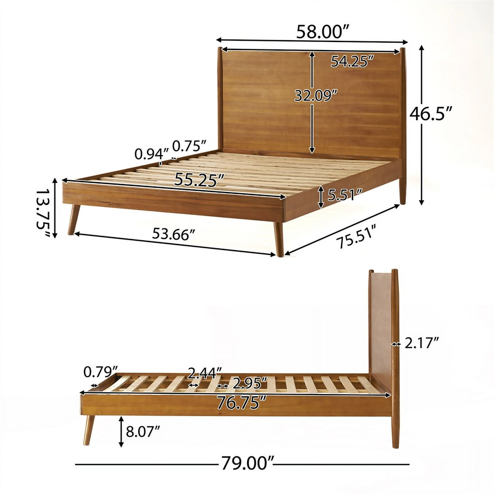 Pemberly Row Mid-Century Full Acacia Wood Bed in Brown Finish