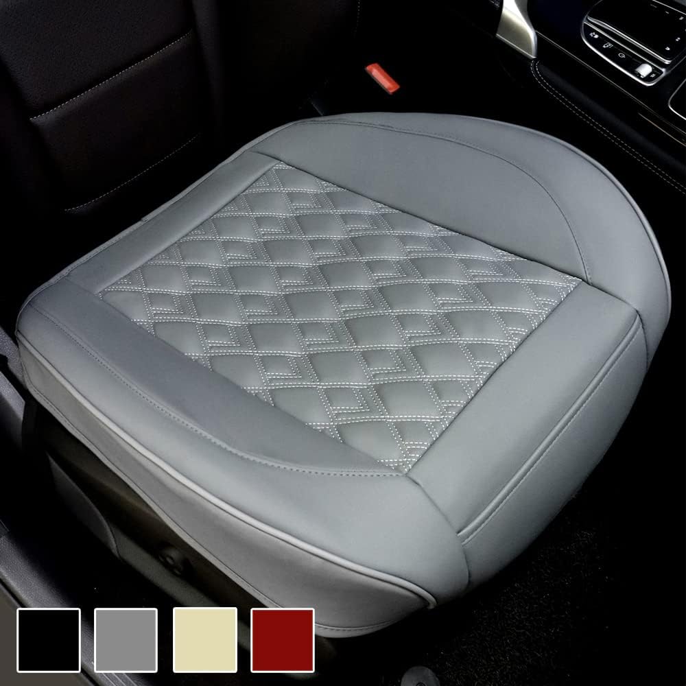 Rehakoo Car Seat Cover Protector Luxury PU Leather Front Bottom Car Seat Covers Works with 90% Vehicles (Sedan SUV Pickup Minivan) Anti-Slip, Full Wrapping Edge(Beige, 21.26 x 20.47Inches)
