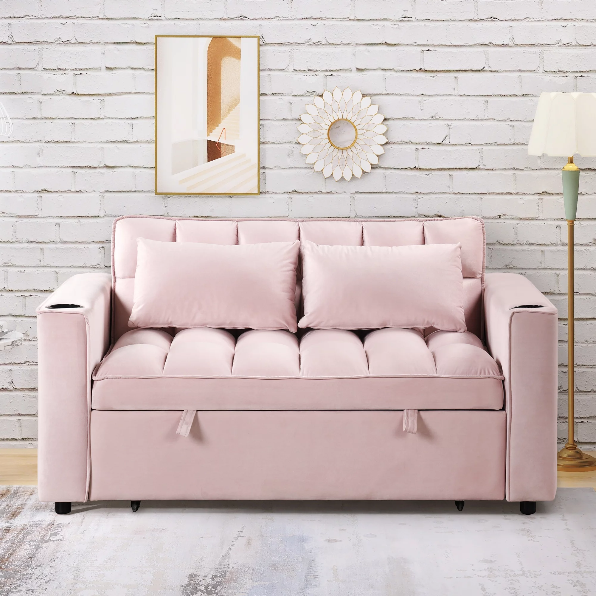 Hombay Modern Convertible Sleeper Sofa Bed, Folding Futon Couch Loveseat with Cup Holder and USB Charging Ports for Living Room Bedroom Apartment