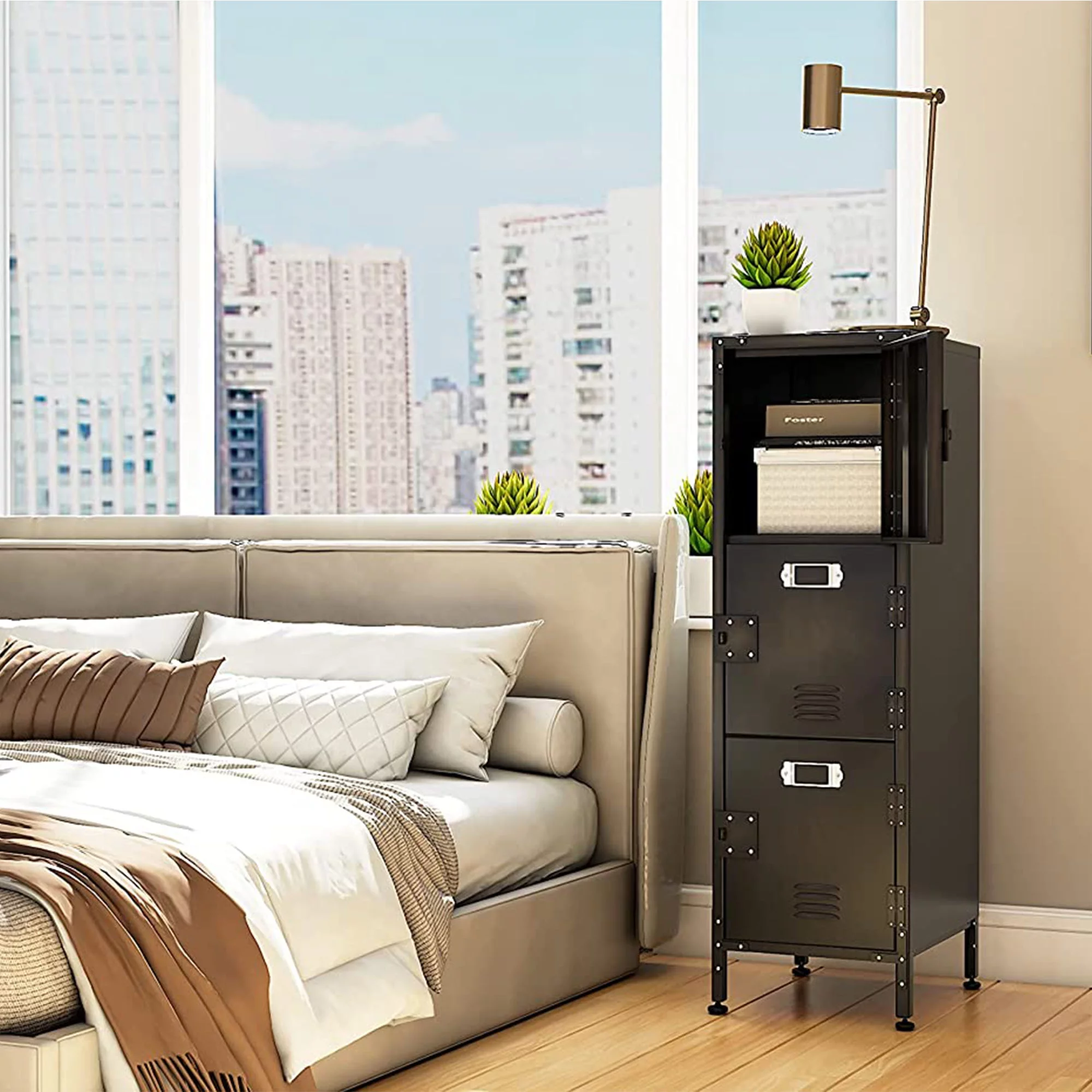 STANI Metal Storage Cabinet, Storage Locker Employees Locker with 6 Doors, 47 Height Steel Cabinet with Lockable Doors, Storage Cabinet with Adjustable Feet for Home Office Gym Clothes