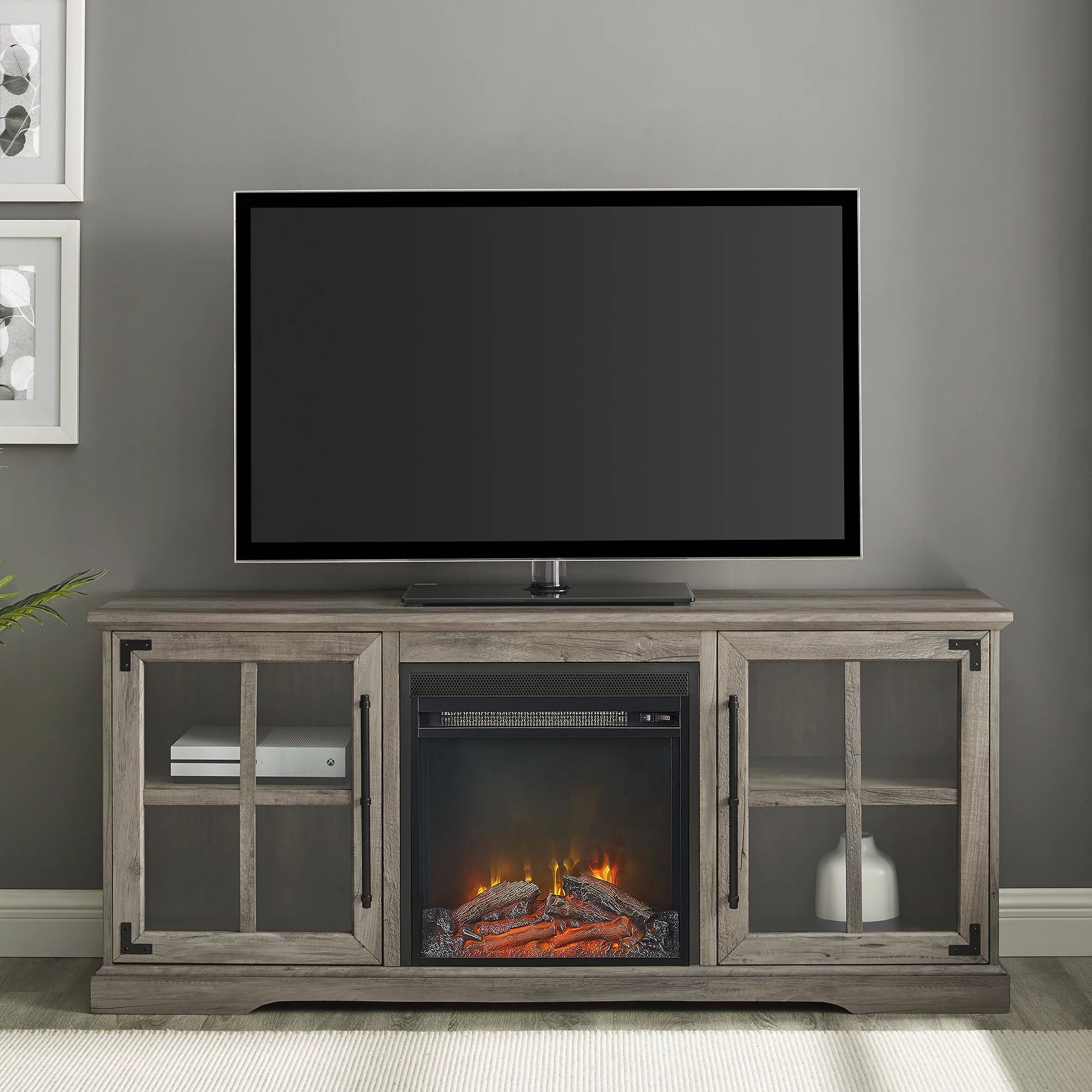 River Street Designs Bristol Gray Wash Fireplace TV Stand